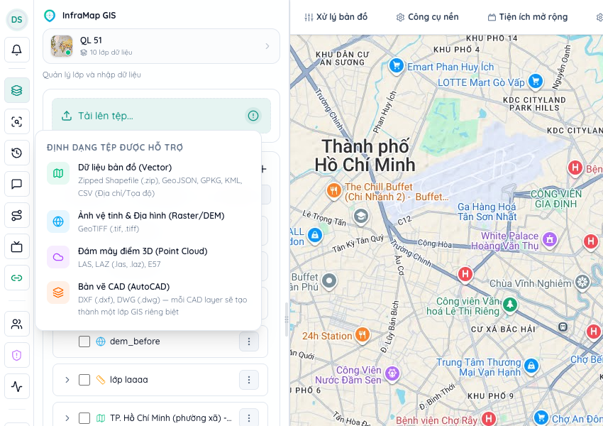 Giao diện nhập dữ liệu và bảng phân loại định dạng tệp