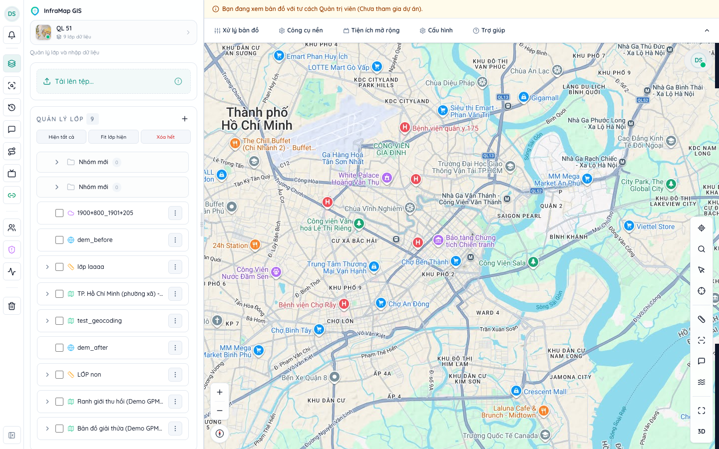 Giao diện Không gian Bản đồ InfraMap GIS