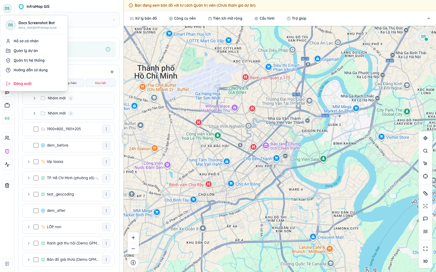 Mục Hướng dẫn sử dụng trong User Menu